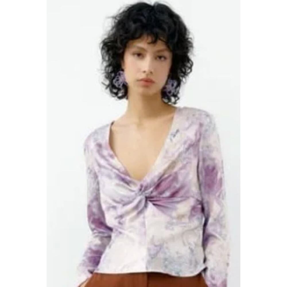 Zara Purlple Long Flare Sleeve Blouse Fairy Grunge Women SM Coquette Romantic